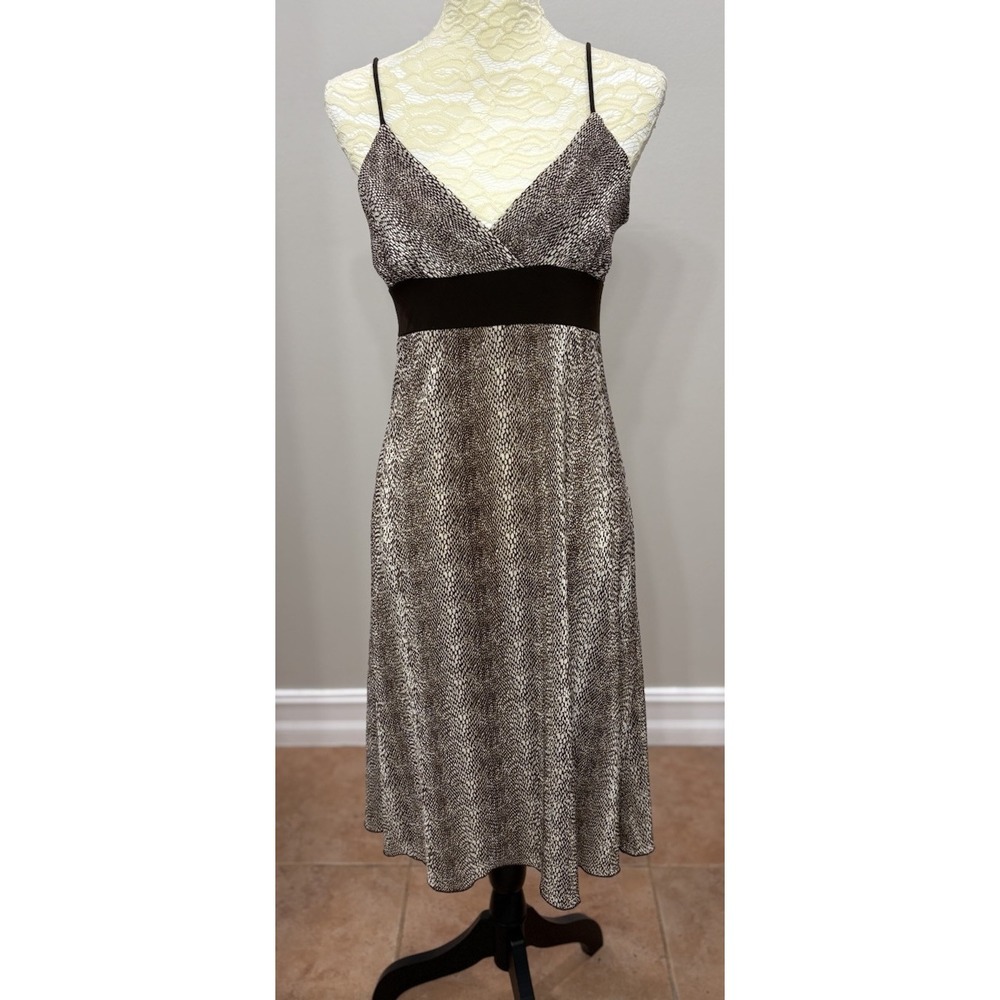 Vintage Womens L Brown Beige Textured Babydoll Dress V Neck Y2K 90s Juniors